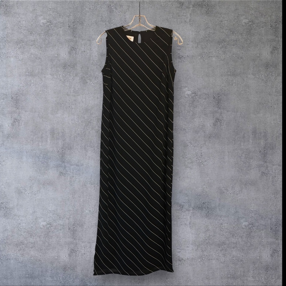 Talbots Black Diagonal Striped Maxi Dress